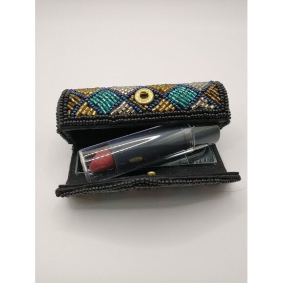 Handcrafted Beaded Lipstick Case With Lipstick Colorful Geometric Design Uniqu - Picture 5 of 7